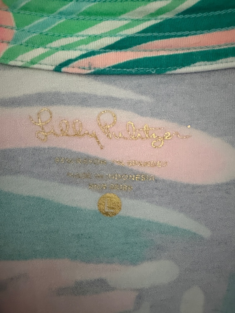 Lilly Pulitzer 3/4 Sleeve Pink, Green & Teal Swirl Print Tunic. Size Large - Picture 2 of 4
